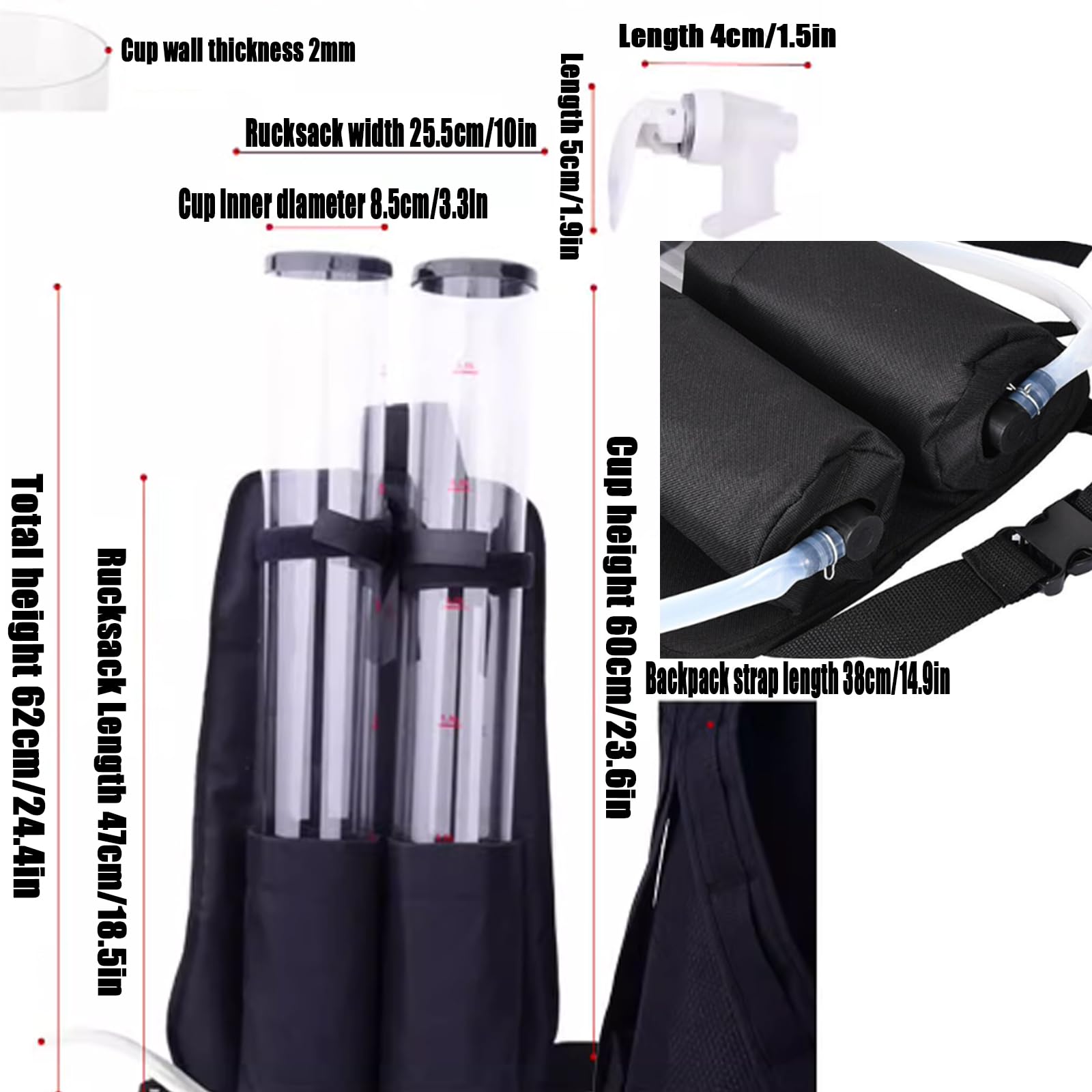 RUJYSLTO Dual Tank Backpack Drink Dispenser,Portable Dual Barrel Beverage Liquid Liquor Beer Backpack Dispenser and 2 Outlets,3+3 Liter,for Bar Party Nightclub Club Outdoor Entertainment,Clear,1pcs