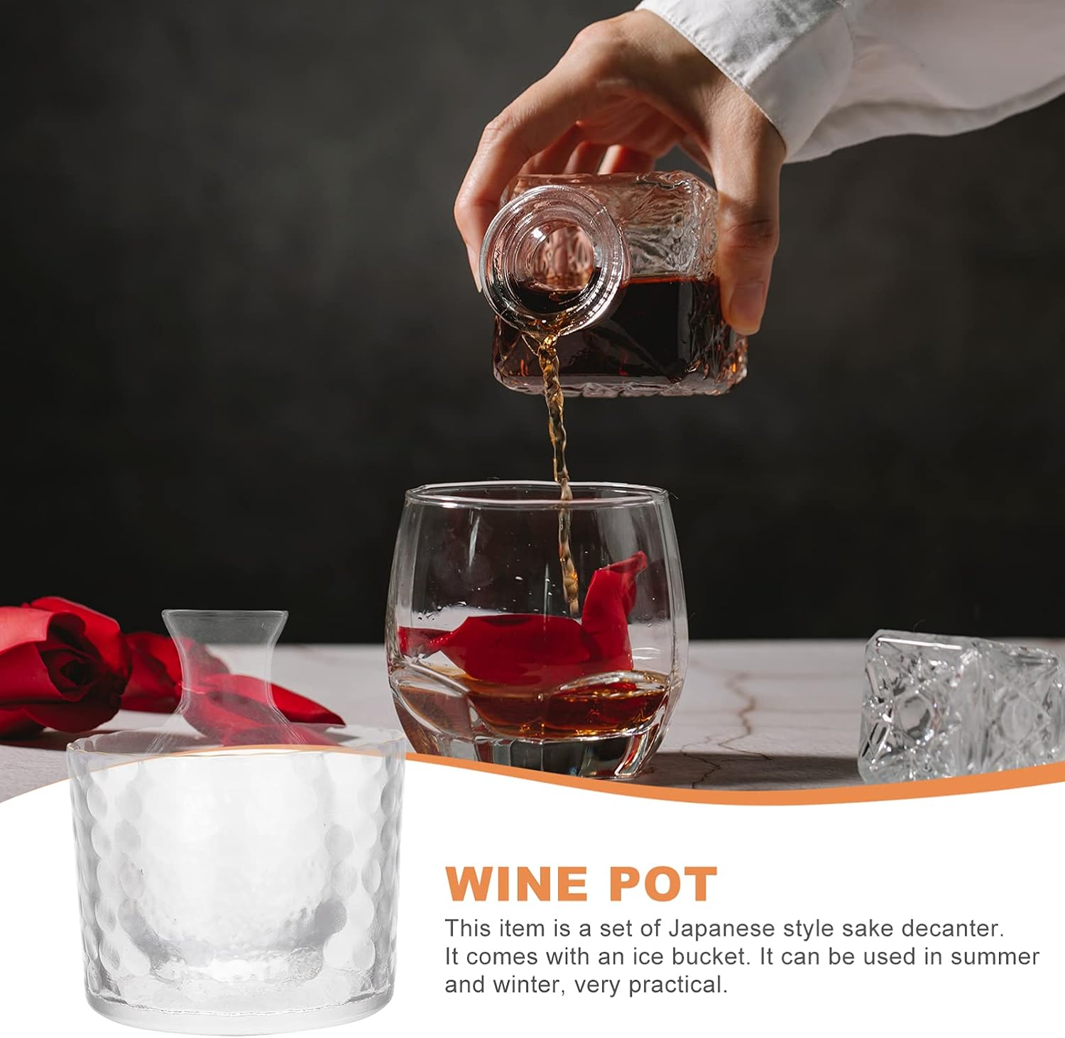 1 Set Ice Bucket Japanese Sake Flagon Sake Bottle Sake Decanter Sake Warm Pot Transparent Decanter Japanese Wine Warmer Sake Pot Ice Container Japanese Wine Decanter