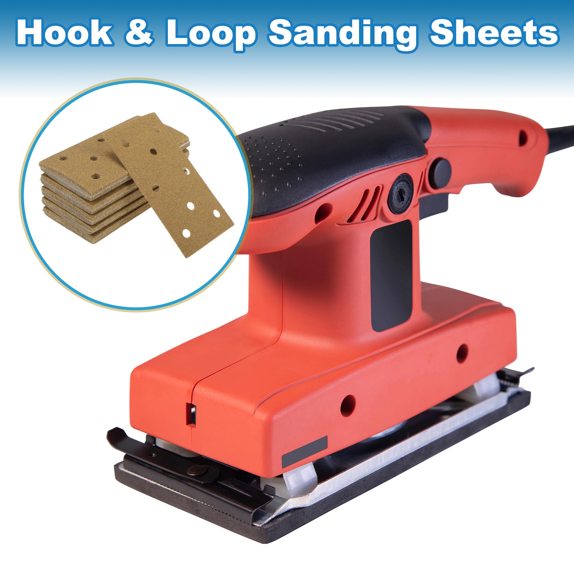 A ABSOPRO Sandpaper Hook & Loop Sanding Sheets 7.09Inch x 3.74Inch Yellow 50 Pcs P60 Rectangular Flocking 8 Hole Efficient Grinding and Polishing - Image 2