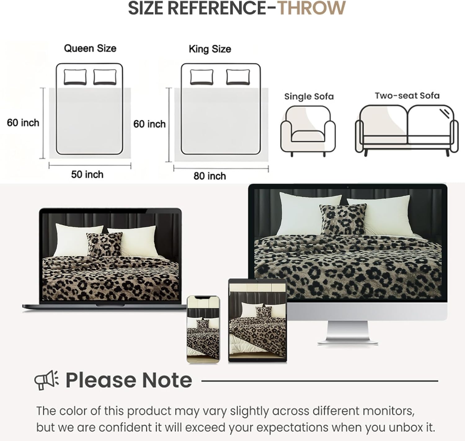 Faux Fur Throw Blanket for Couch, Cozy Soft and Fuzzy Plush Rabbit Fur Bubble Blanket for Sofa Bedroom Living Room(60 * 80 inches, Leopard Print, Gray) - Image 3