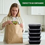 50 Emballage de contenants d'aliments noirs avec lids, 38 oz Grand contenants en plastique, contenants de préparation de repas réutilisables pour l'entreposage des aliments, récipients jetables pour déjeuner et restaurant