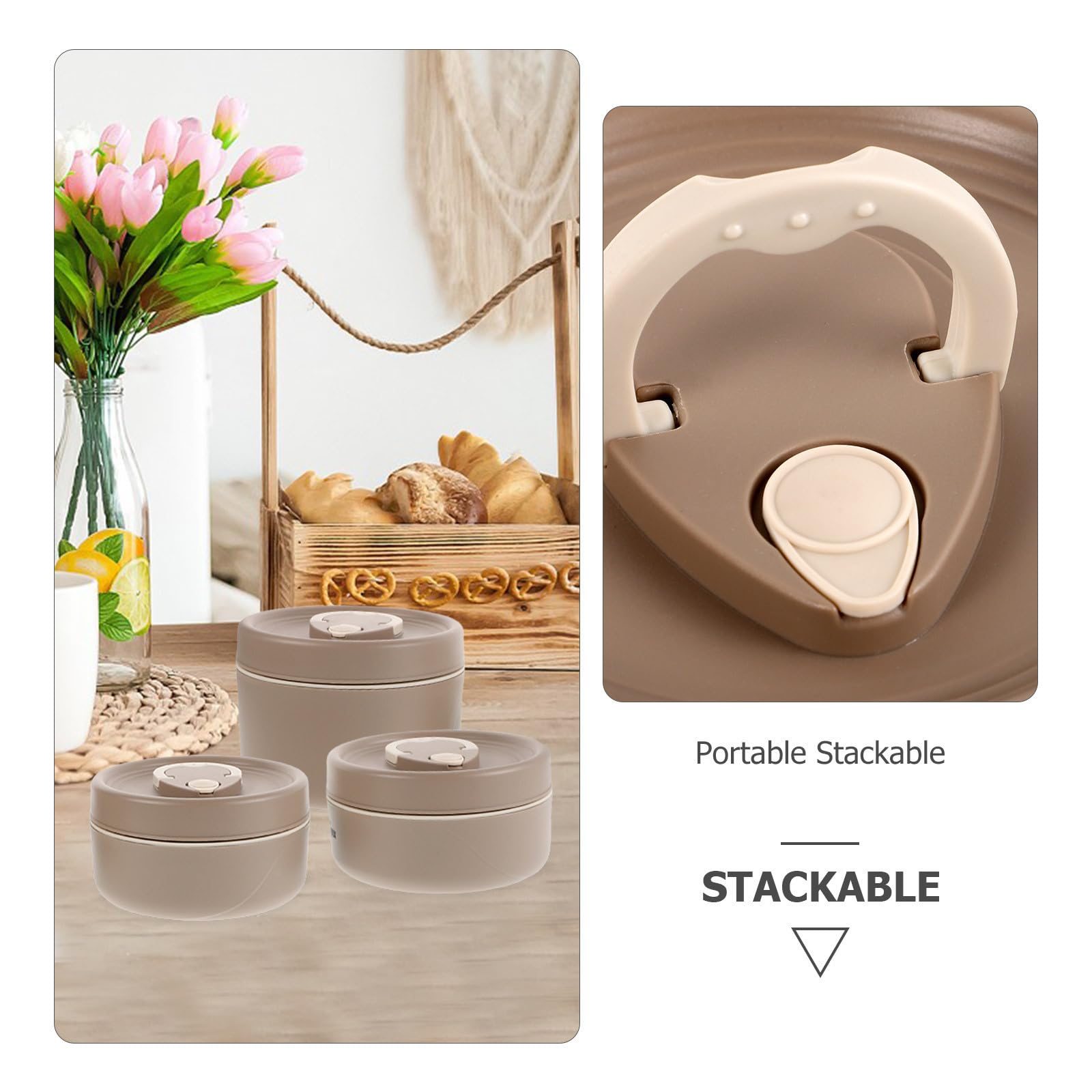 Zerodeko Fiambrera Portátil Apilable de 3 Piezas con Acero Inoxidable y Bolsa Térmica Aislante para Comidas Calientes en Picnics y Almuerzos de Oficina