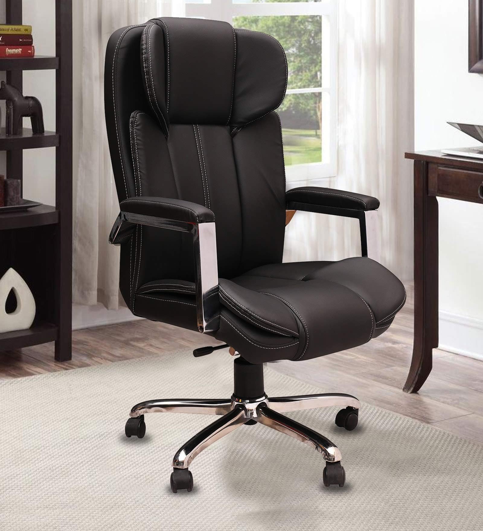 Lakdi Leatherette Office Chair with Chrome Base with 5 Year Warranty (Black)