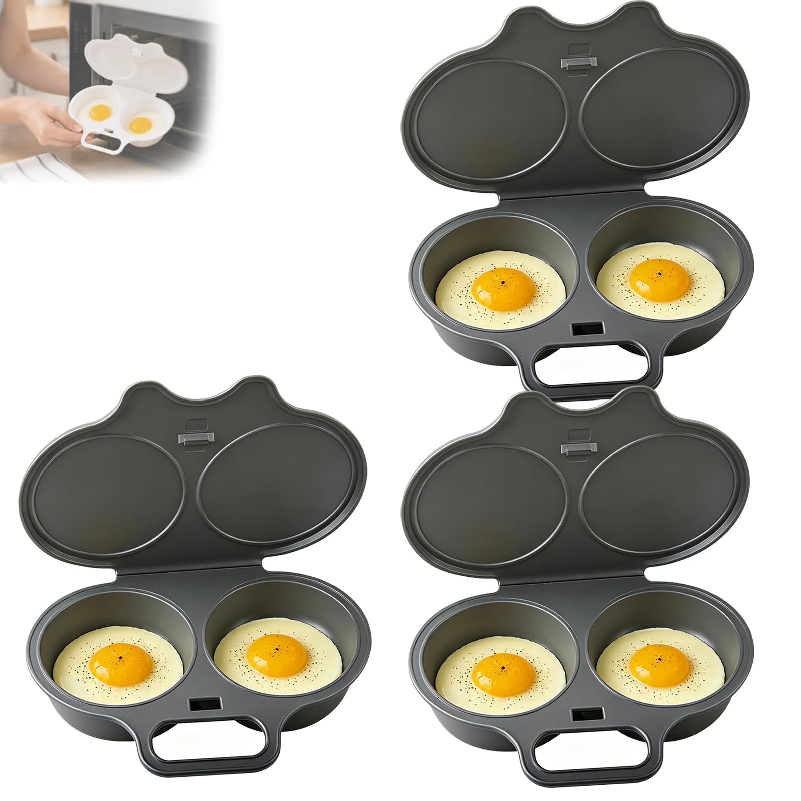 Microwave Egg Poacher,2 Cavity Nonstick Poached Egg Maker With Lid，3PCS-B