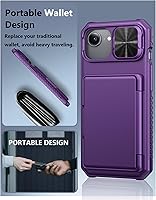 Vista 6 de ATATOO Funda para iPhone 16e, tarjetero integrado (almacena 3-5 tarjetas) y cubierta de cámara deslizante y bloqueo RFID, protección de grado