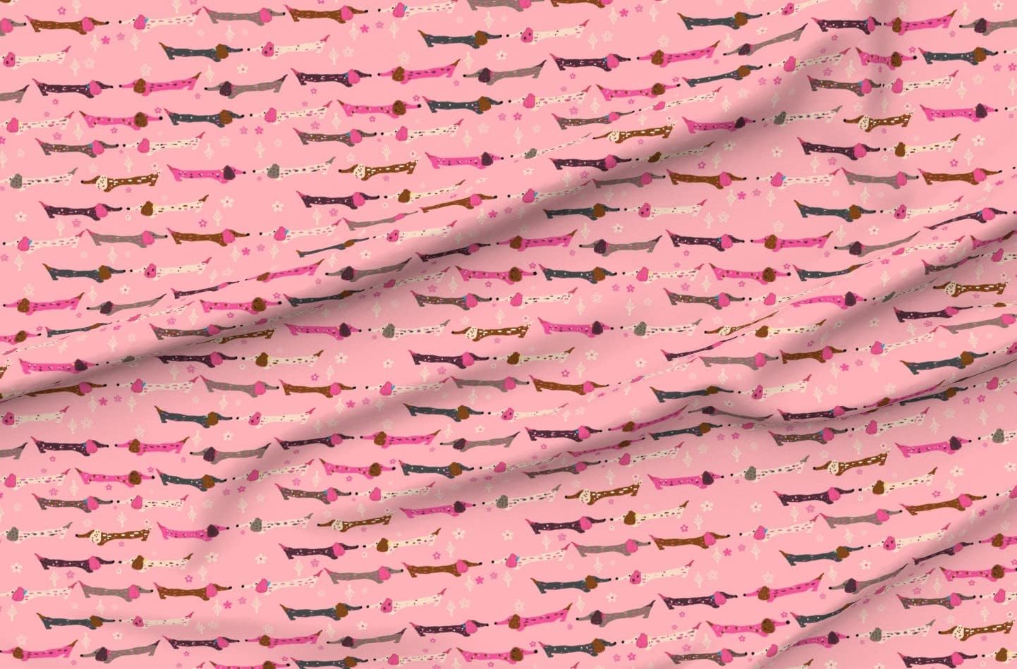 Spoonflower Fabric - Dachshunds Pink Brown Gray Cute Dachshund Puppy Dogs Flowers Hot Dog Printed on Minky Fabric by The Yard - Sewing Baby Blankets Quilt Backing Plush