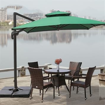 Square Cantilever Umbrella, 360 Rotation Offset Patio Umbrella Large Heavy Duty Outdoor Umbrella with Easy Tilt, for Pool Backyard Deck Garden,Dark Green