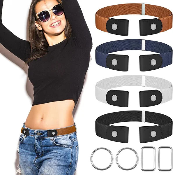 【4 Pcs】No Buckle Stretch Belt for Women and Men Elastic Waist Belt Invisible Belts for Jeans Pants