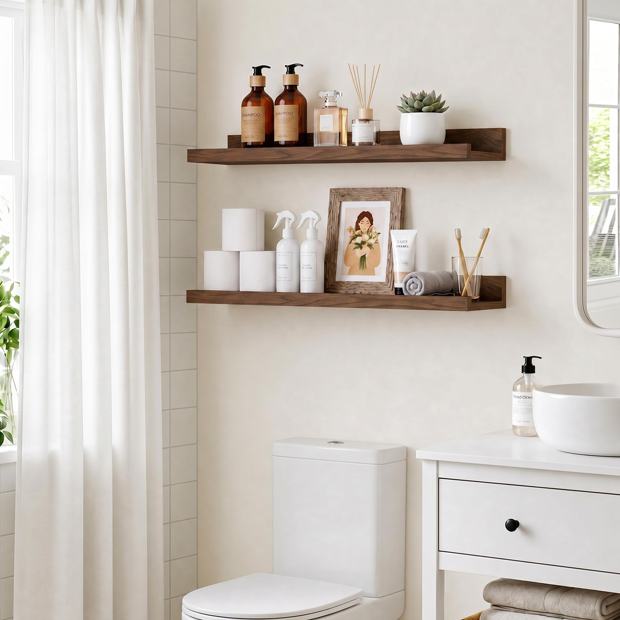 Estantería de Pared, 100 cm, Juego de 2 Unidades, Carga máxima de 25 kg, estantería de Pared de Nogal para Marcos de Fotos, Libros, Decoraciones, Discos de Vinilo, estantería Flotante para