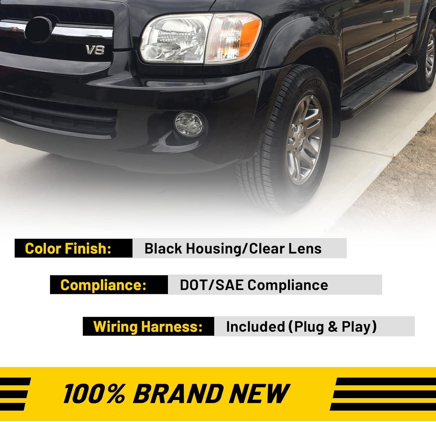 Fog Lights Compatible for Toyota Tundra 2000-2006 Sequoia 2001-2007 with Bulbs 9006 12V 51W Driving Lamps Replacement included Wiring Kit & Switch-1 Pair (Clear Lens)