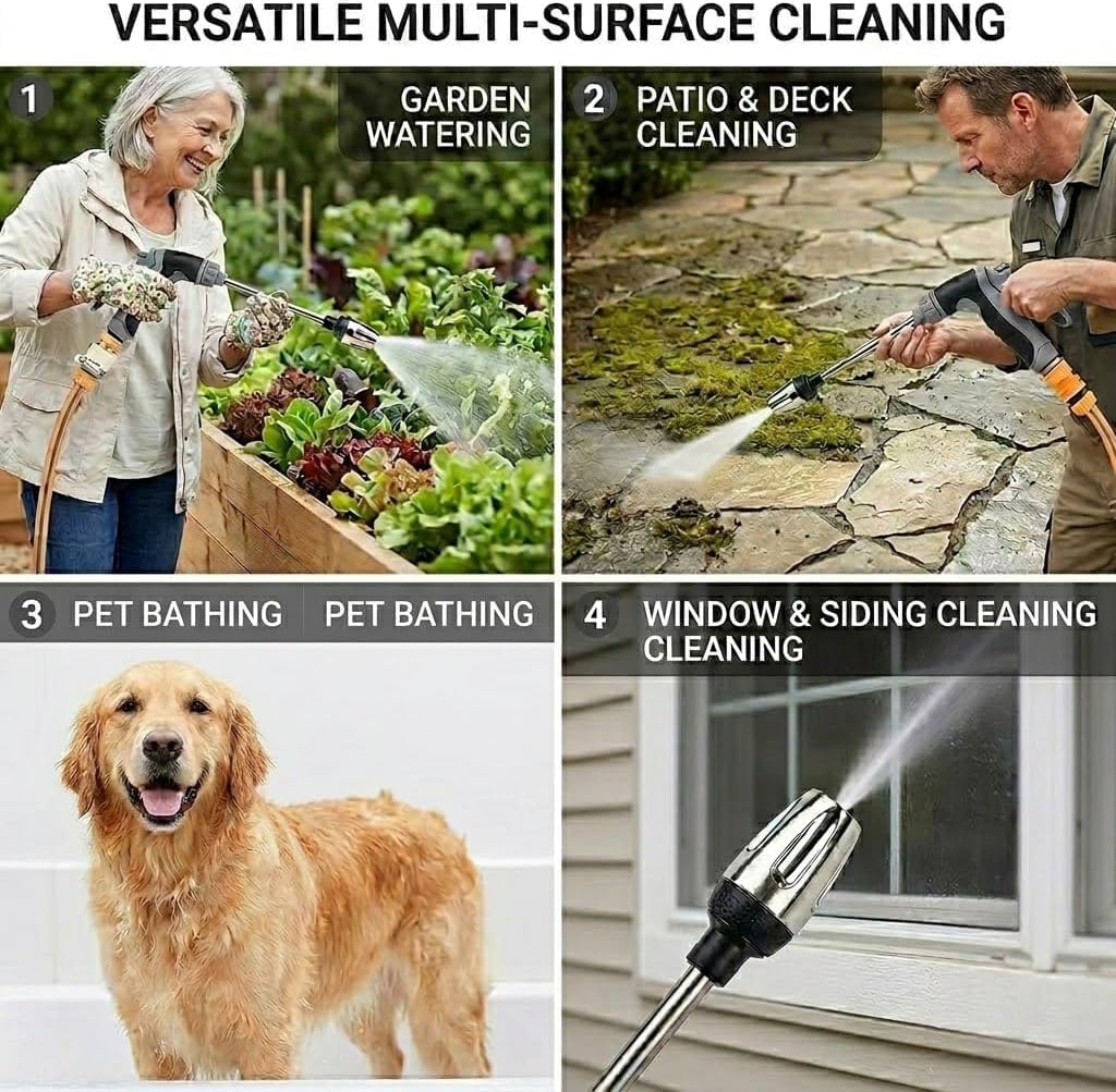 Aquoxis Pressure Washer, Aquoxis Spray Nozzle, Durable Stainless Steel,Easy Installation,Universal Compatibility, 360° Rotating for Three Spray Modes with Foam Pot (with Foam Pot + Metal 3 Connector)