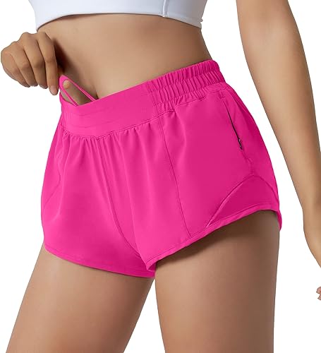 Aurefin - Pantalones cortos para correr para mujer, de secado rápido, deportivos, ligeros, pantalones cortos de gimnasio activos para entrenamiento