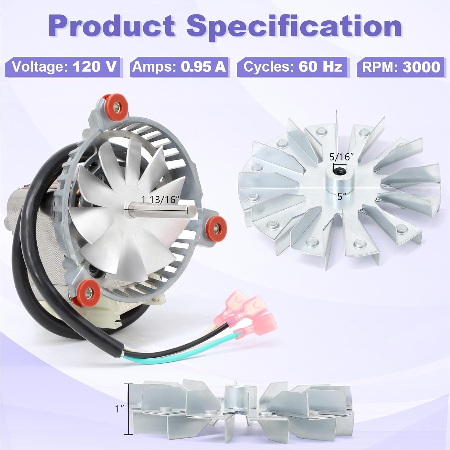 3-21-08639 Combustion Blower Fan Motor for Harman P43 P61 P68 P38 Accentra 52i, Advance Pellet Stoves, Blower Exhaust Fans Motor with 3-20-502221 Double Paddle Fan Blade Replacement