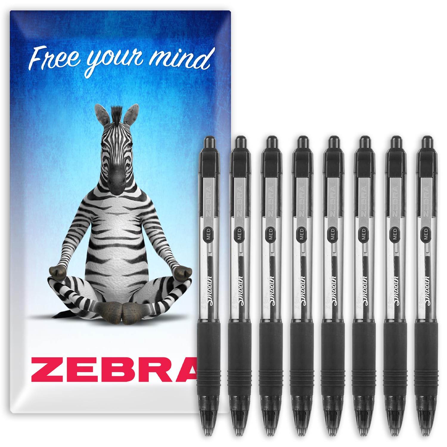 Lot De 6 Stylos à Bille Zebra Z-Grip – Encre Fluide, Pointe 1 Mm, Grip Caoutchouc Confortable