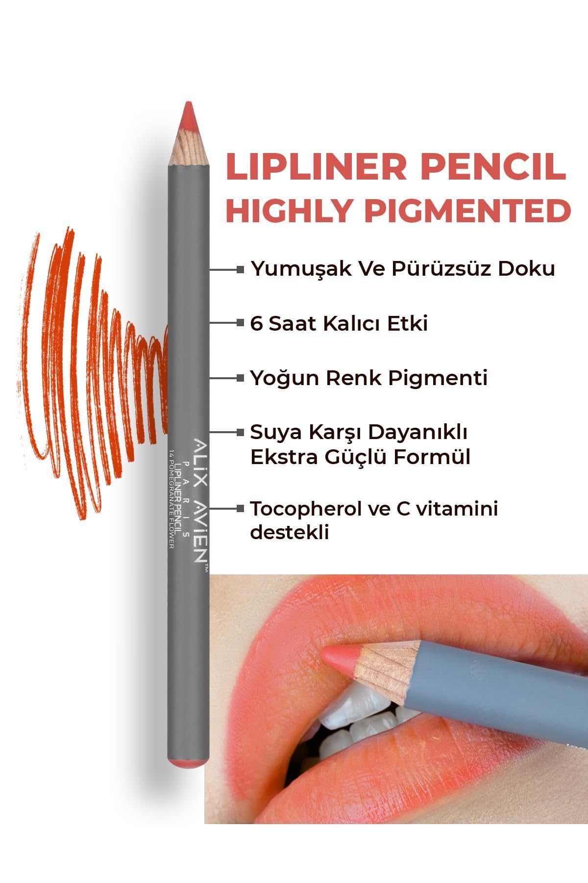 ALIX AVIEN Uzun Süre Kalıcı Dağılma Yapmayan Nemlendirici Dudak Kalemi - Lipliner Pencil 14 Pomegranate Flower