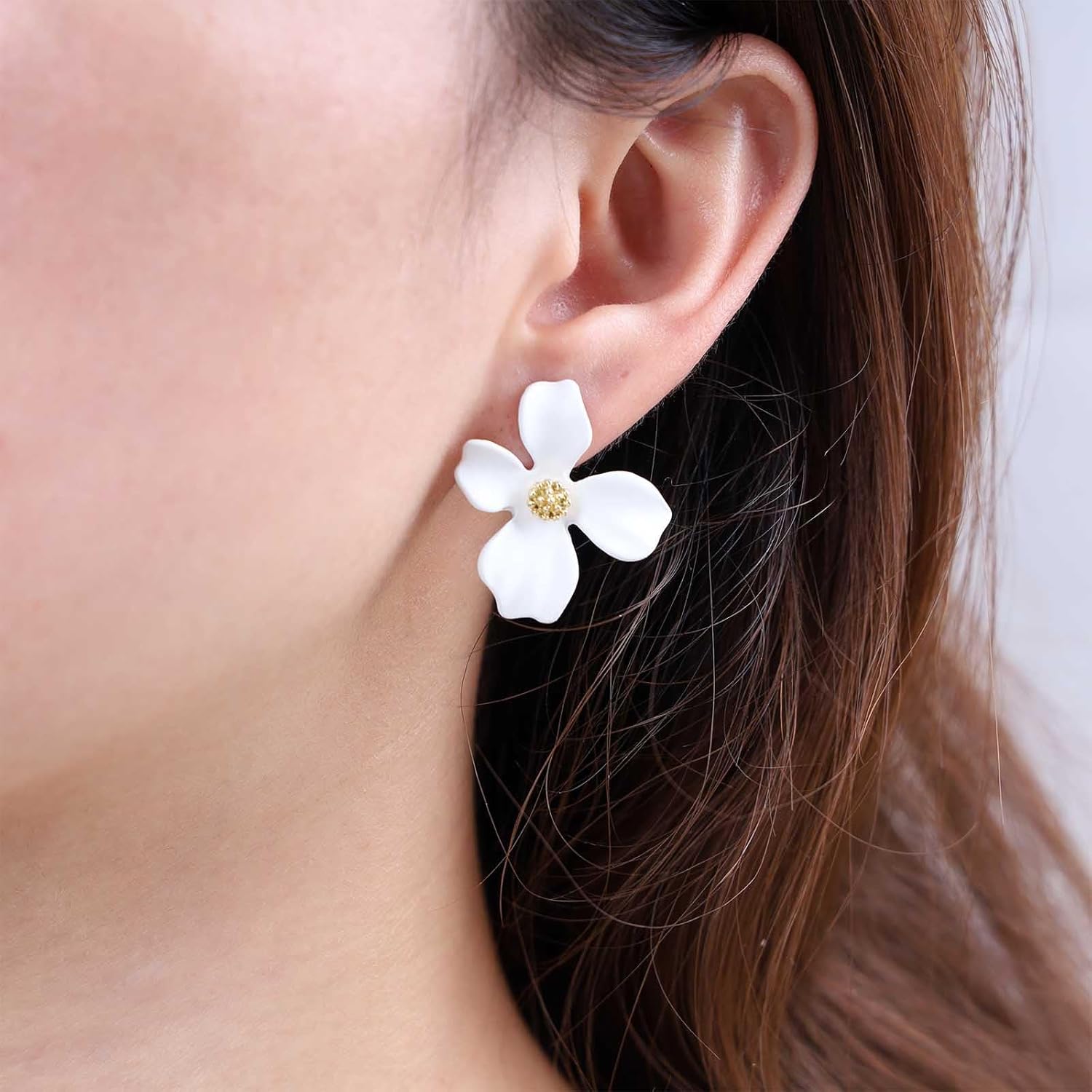 Boho Flower Earrings Enamel Flower Stud Earrings Red Flower Statement Earrings Matte Floral Earrings Vintage Earrings Jewelry for Women - Image 5