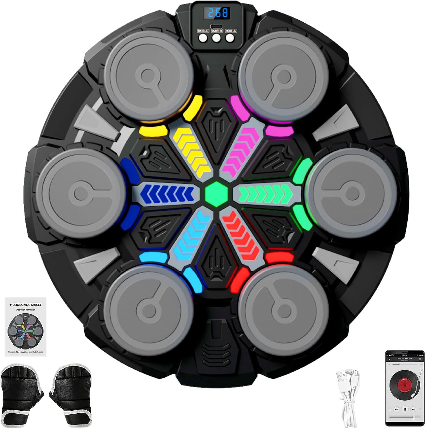 2026 Upgraded Music Boxing Machine,9 Modes & Speeds Wall Mounted Smart Boxing Equipment Trainer with LED Rhythm Lights,Home Indoor Fitness Equipment,Boxing Gloves Included for Teenagers Boys Girls