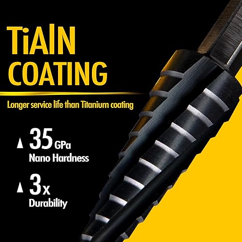 Miniatura 2 de Broca escalonada de cobalto de cuatro espirales para flauta, 316 pulgadas - 78 pulgadas M35 TiAlN con recubrimiento TiAlN listo para impacto, broca