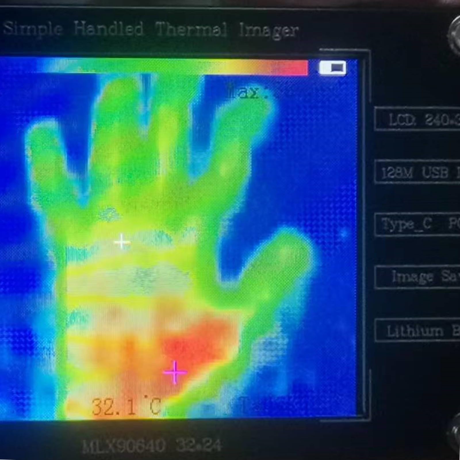 Cámara de imágenes térmicas de mano 320 × 240 Resolución IR, pantalla TFT de 2.8 pulgadas, -40 ° C a 300 ° C, Cámara termográfica infrarroja recargable USB-C con 100 para almacenamiento de imágenes