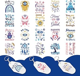 10 Sheets Evil Eye UV DTF Stickers for Motel Keychain, Blue UV DTF Decals with Inspirational Quote Positive Theme UV DTF Transfer Stickers for Acrylic Hotel Keychain Card