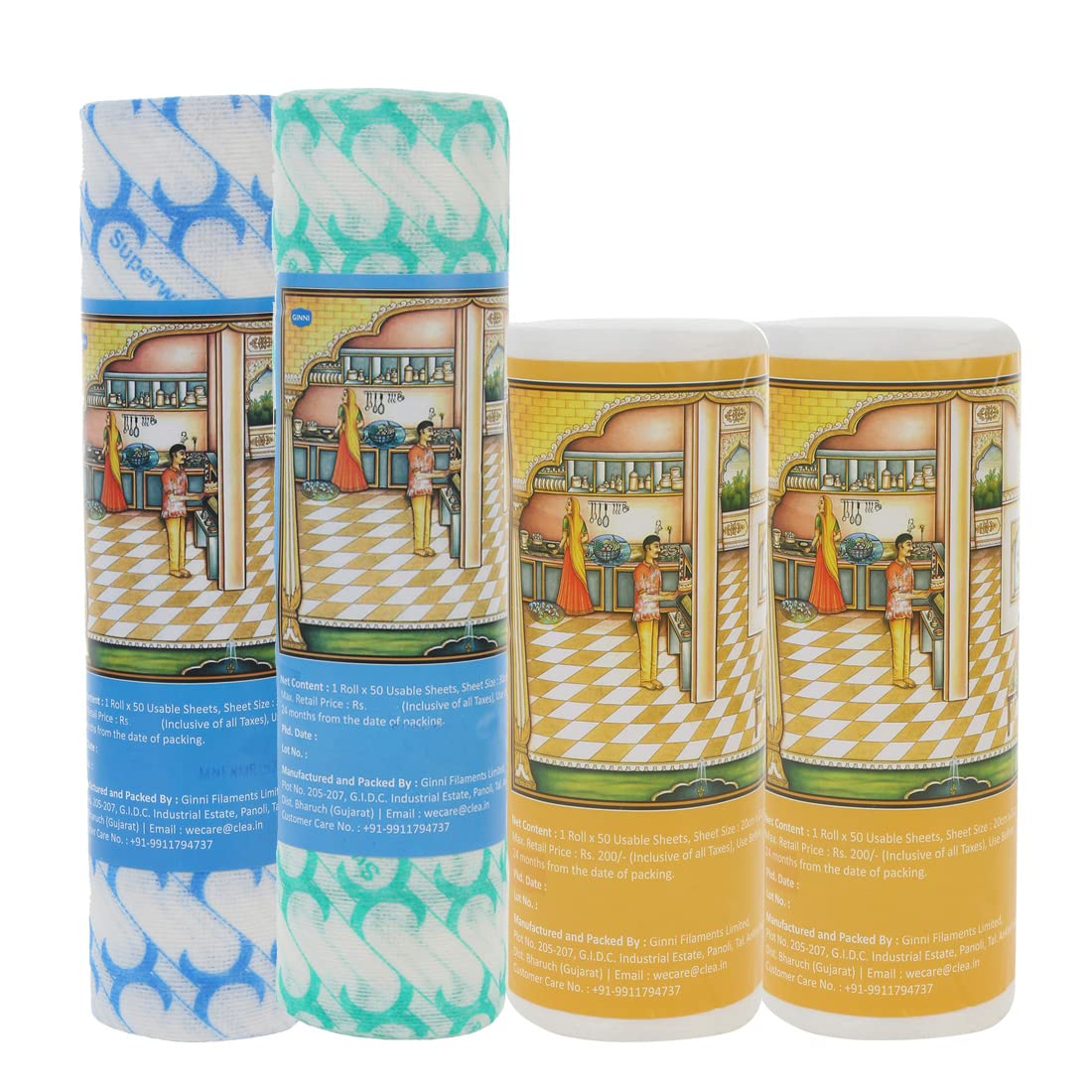 Superwipe Kitchen Swipe Rolls – Combo Pack of 4 | Multi-Purpose Household Wipes | 2 Premium Printed Rolls (30x25 cm, 50 GSM) & 2 Chemical-Free Rolls (20x22 cm, 70 GSM) | Perfect for Cleaning & Wiping-image-44