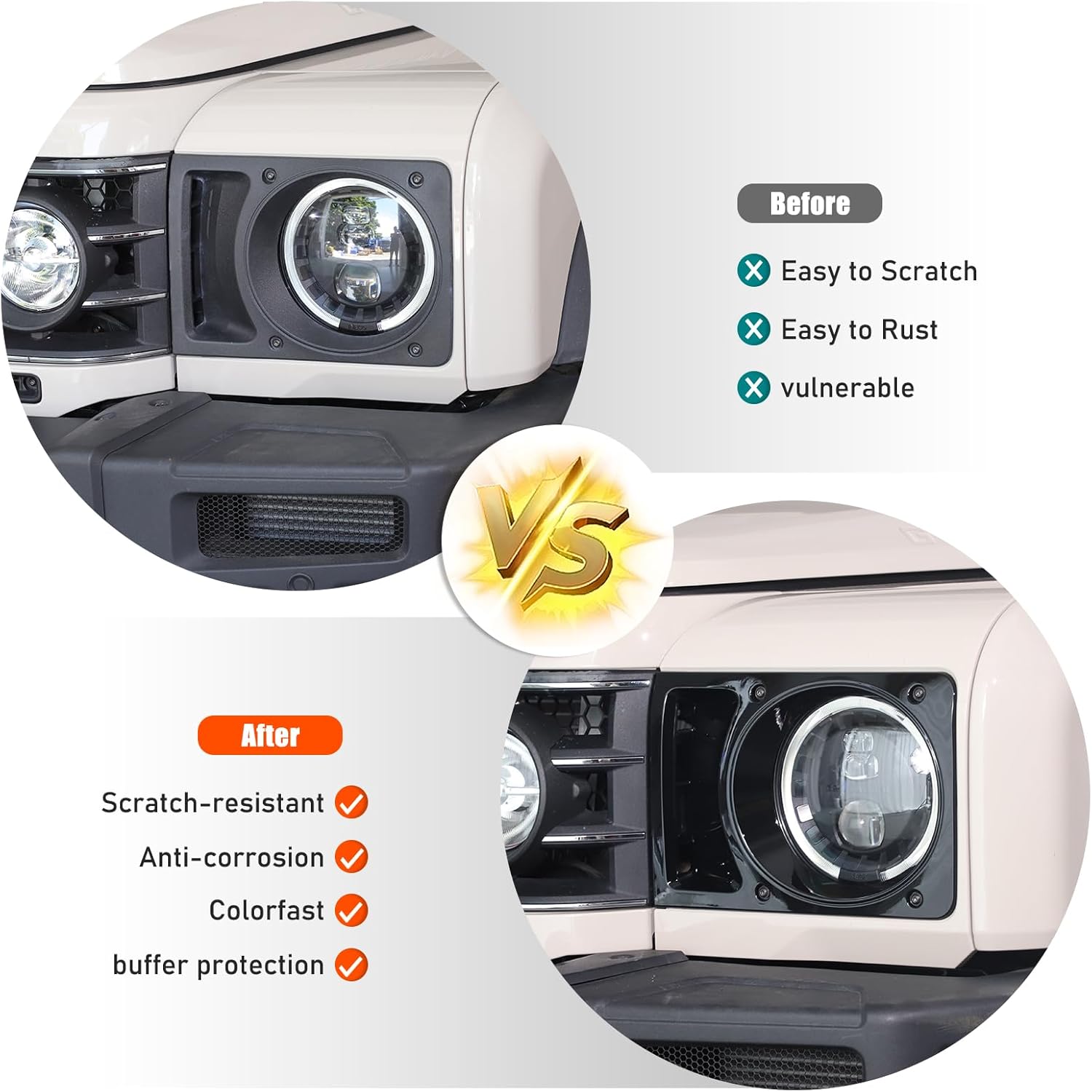 Headlight Bezel Trim Replacement Compatible with INEOS Grenadier 2020-2024 2025, Left & Right Front Headlight Lamp Bezel Cover Trim Exterior Accessories (Glossy Black)