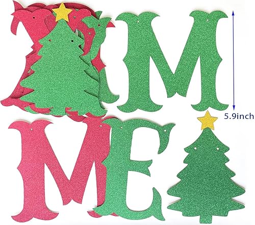 Miniatura 2 de Ruhiskii - Cartel de Feliz Navidad, color rojo y verde con purpurina de Feliz Navidad, decoraciones de fiesta de Navidad para el hogar, oficina,