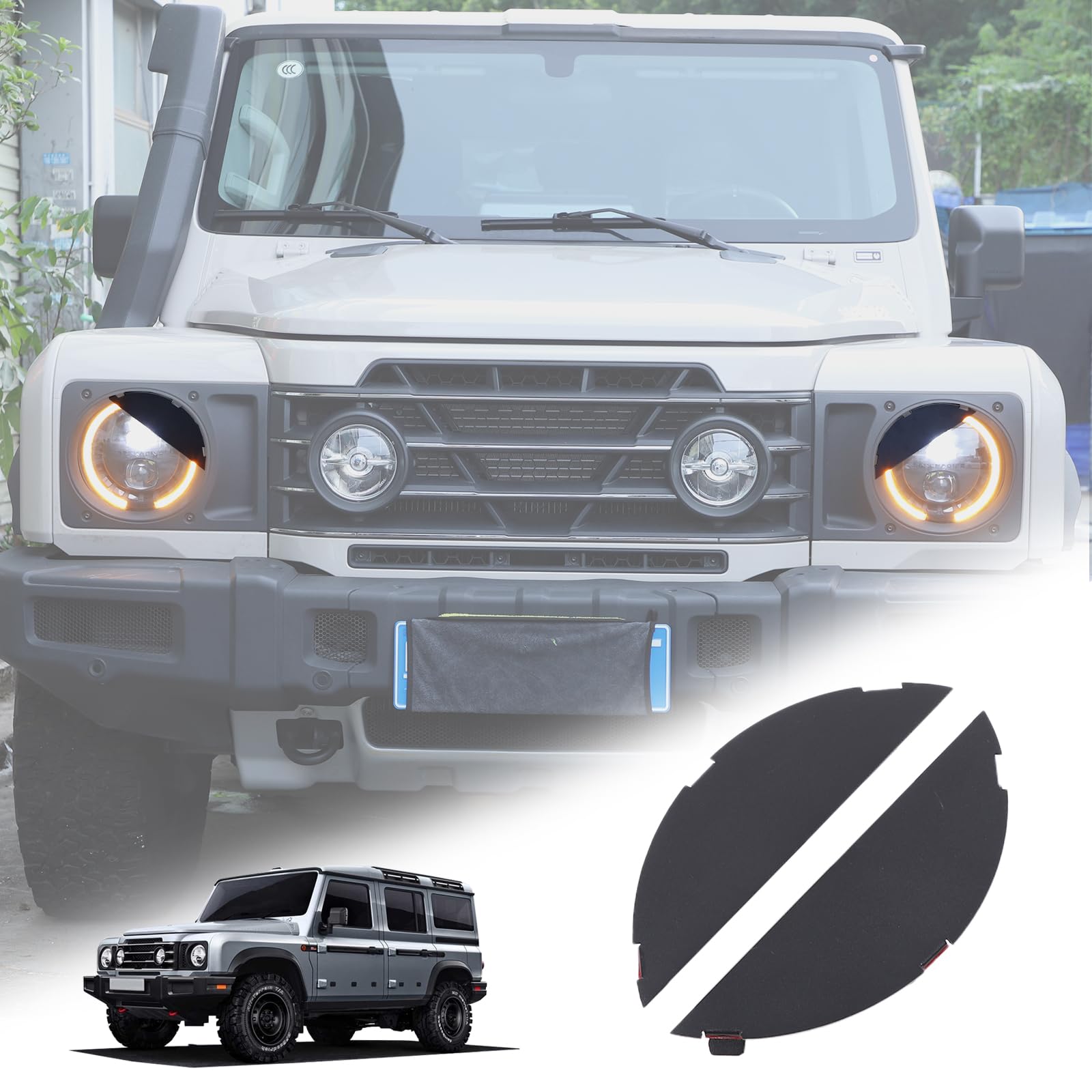 Tumukiw for INEOS Grenadier Accessories Bezels Front Light Headlight Angry Look Style Trim Cover Aluminum Alloy Compatible with INEOS Grenadier 2020-