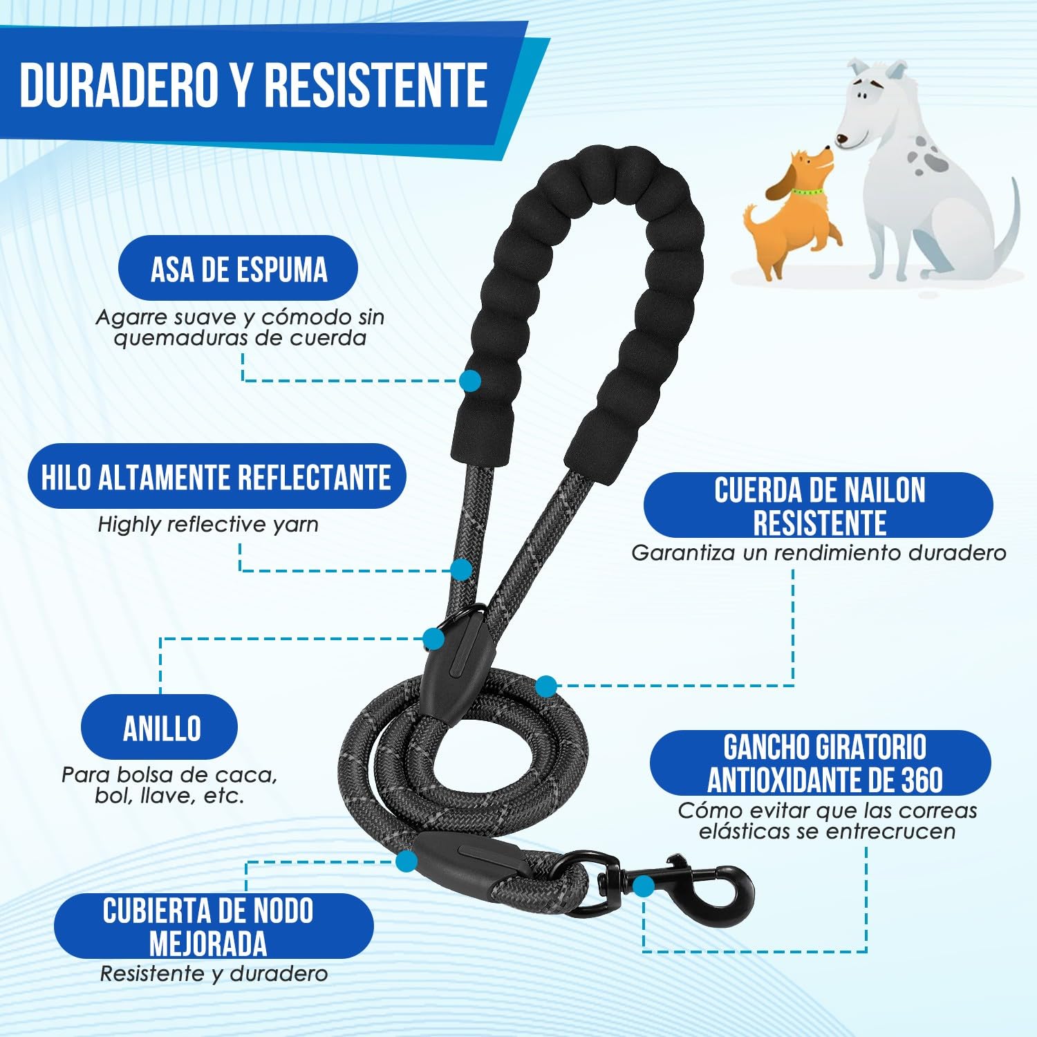 SlowTon Doble Correa para Perros sin enredos - Cable Reflectante Giratorio de Alta Resistencia Giratorio de 360 °, Entrenamiento para Caminar Amortiguador para 2 Perros medianos pequeños