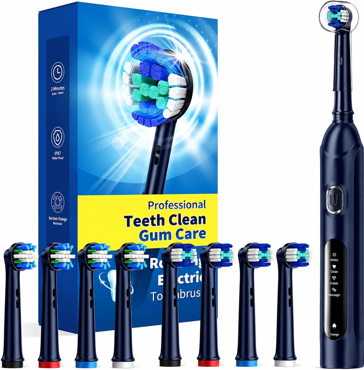 TEETHEORY Rotating Electric Toothbrush with Travel Case for Adults, 4 Modes Deep Clean Electric Toothbrush with 8 Brush Heads (2 Types), Rechargeable Power and 2 Min Smart Timer-image-22