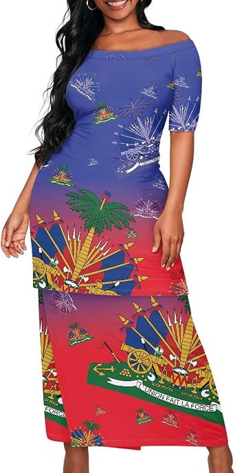 Polynesian Dresses for Women Off The Shoulder Two Piece Maxi Dress Long Skirt and Top Set for Women
