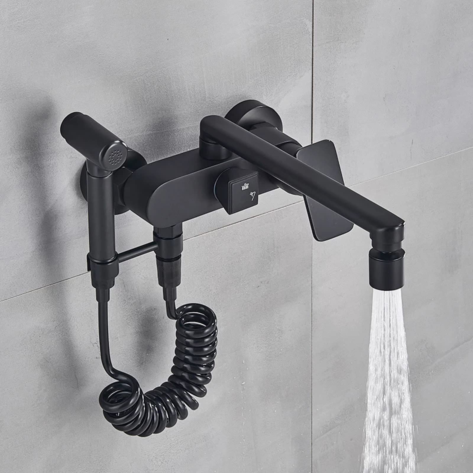 Wall Mounted Kitchen Faucet with Bidet 2 Function Sprayer, Hot and Cold Mixer Taps 360° Rotate Sink for Washing Vegetable,Black(Nero)