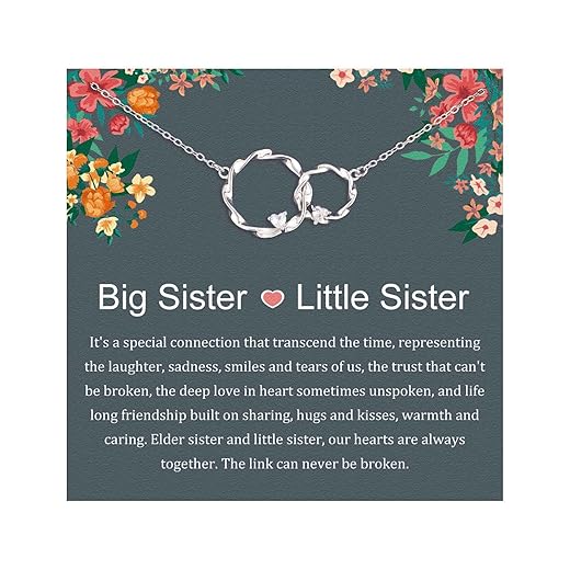 AnalysisyLove Interlocking 2 Circles Sterling Silver Necklace, Big Sister Little Sister Birthday Gifts from Sister