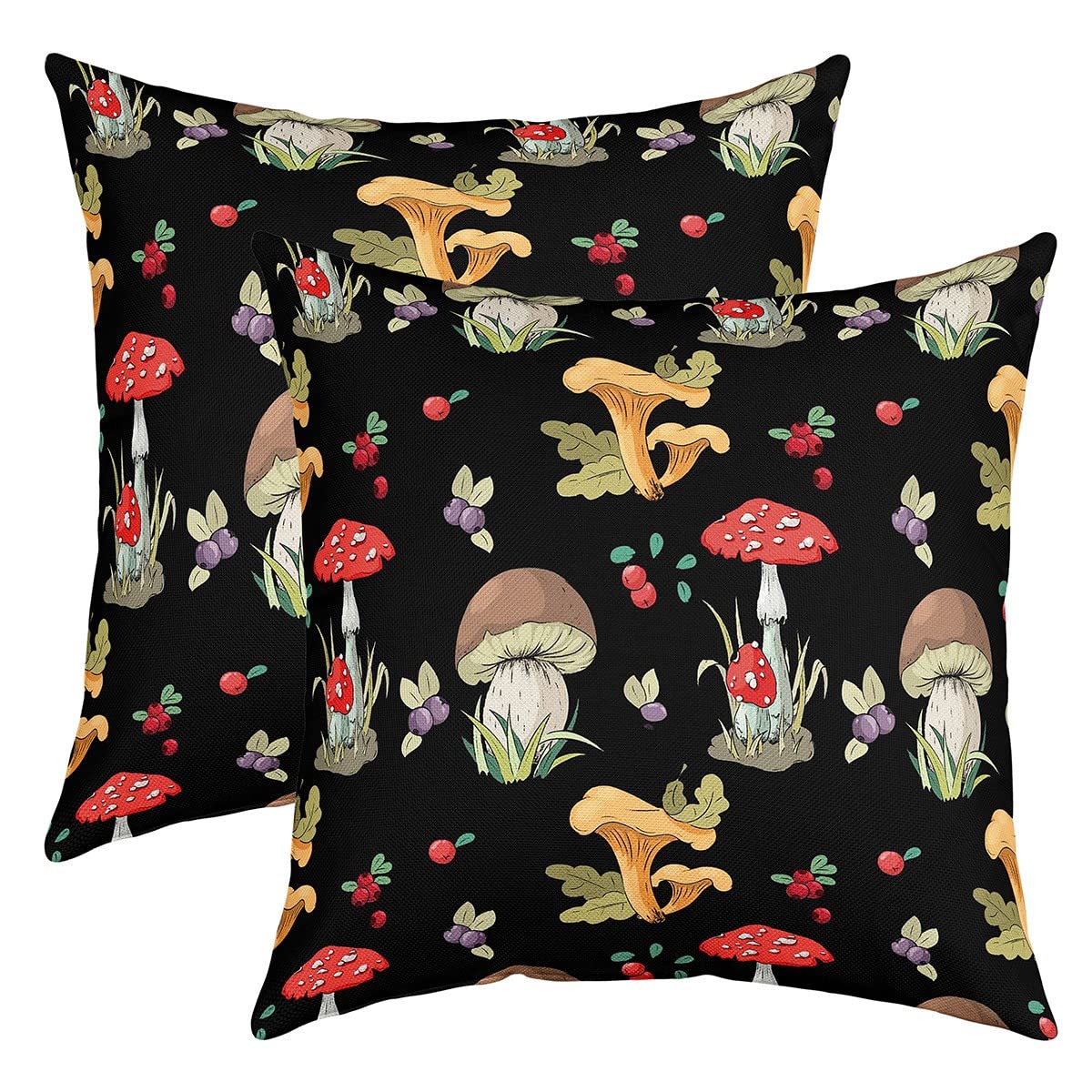 Erosebridal Set of 2 Mushroom Throw Pillow Covers 18x18 Red Umbrella Mushroom Pillow Covers Cartoon Wild Fungus Plants Cushion Cases Mushroom Farmhouse Rustic Decorative Accent Pillow Cases