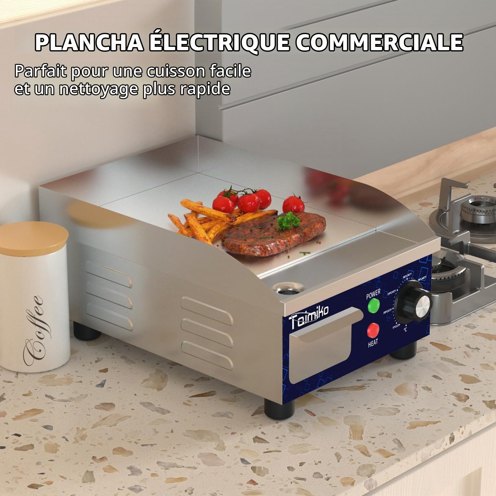 TAIMIKO Plancha Électrique Professionnelle Plaque de barbecue en Acier Inoxydable Plaque de Gril en Fonte lisse 50-300 ℃