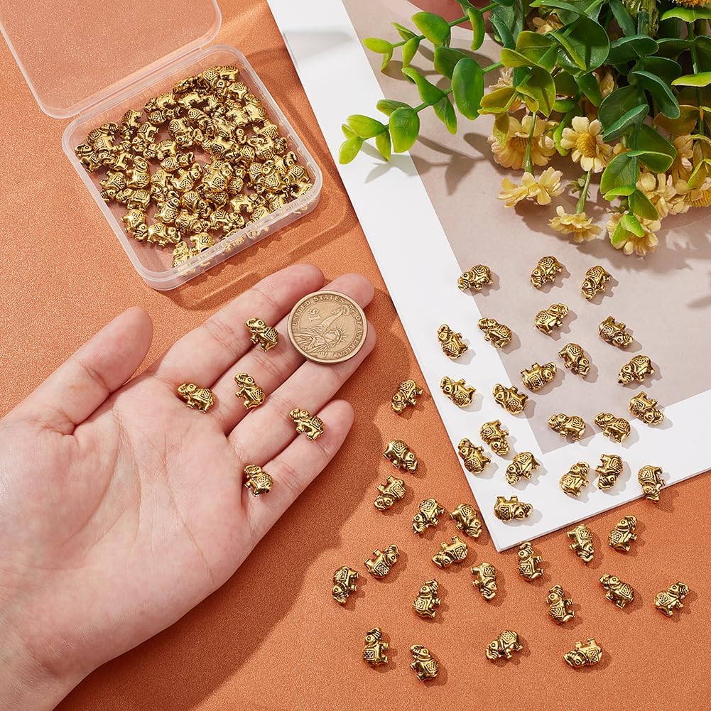 UNICRAFTALE About 100Pcs Elephant Beads Metal Spacer Beads Lucky Beads Antique Golden Loose Spacer Beads Animal Beads Alloy Beads Tibetan Style Beads for Jewelry Making Bracelet Necklaces DIY Crafts - Image 3