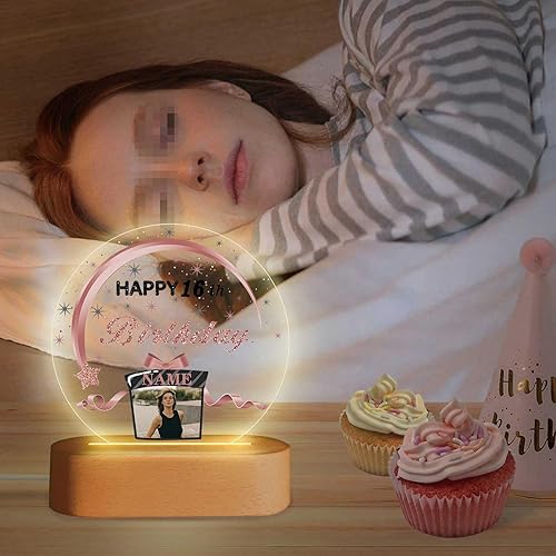 Miniatura 5 de Regalos de cumpleaños personalizados, lámpara de noche LED acrílica, placa de bola de cristal, nombre de foto personalizado, regalos de cumpleaños