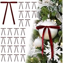 Fanfantoey 24Pcs Velvet Ribbon 5 x 7 Inch Christmas Ribbon 3/8 Inch Wide Christmas Bows Vintage Velvet Bows for Christmas Tree Burgundy Bows for Christmas Tree Decorations