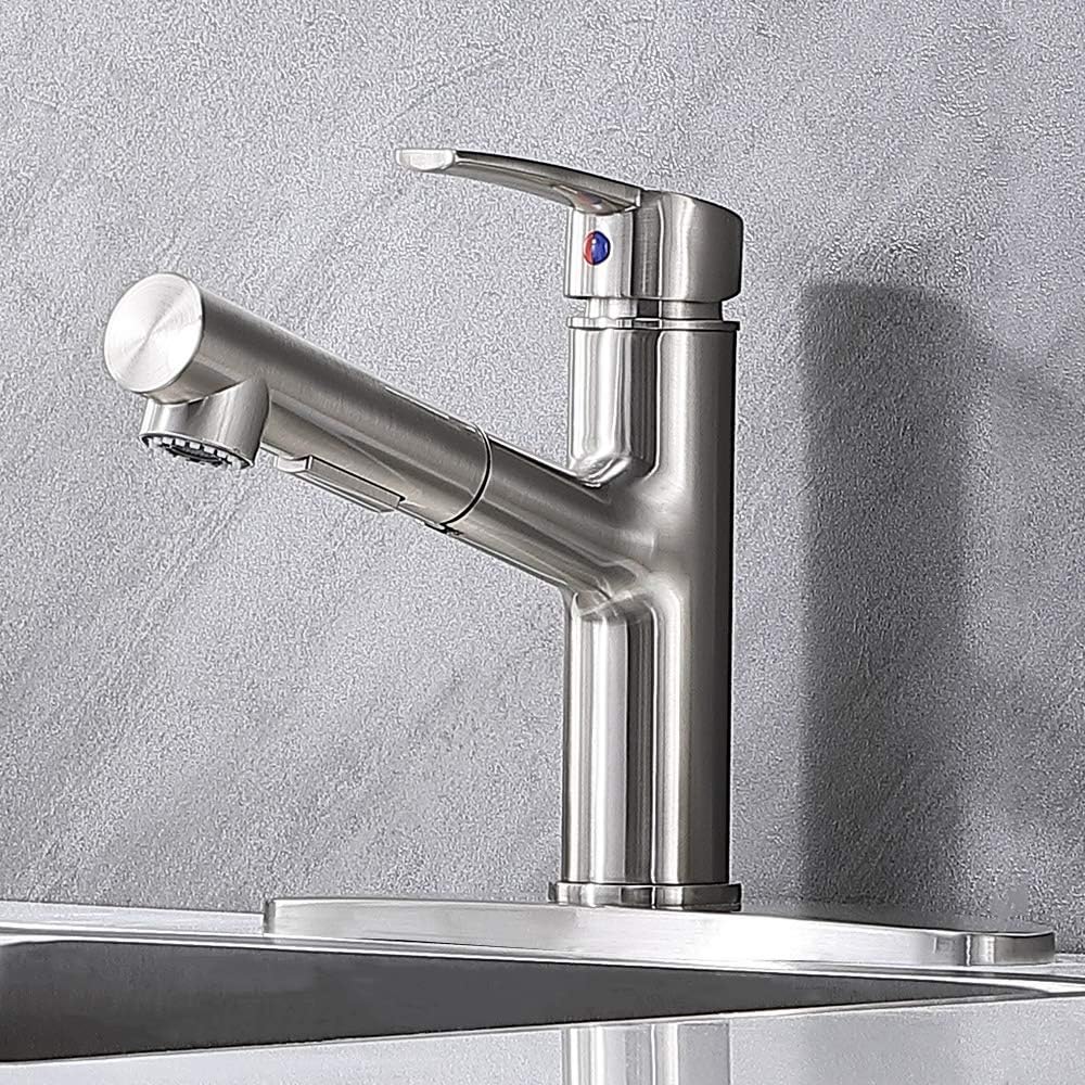 Tech Deals 🔥 Kitchen Faucet,Kitchen Sink Faucet,Single Handle Brushed Nickel Pull Down Faucets,Modern Best Small Stainless Steel Sink Faucet,One Or Three Hole Pull Out Sprayer Kitchen Faucet with Deck Plate