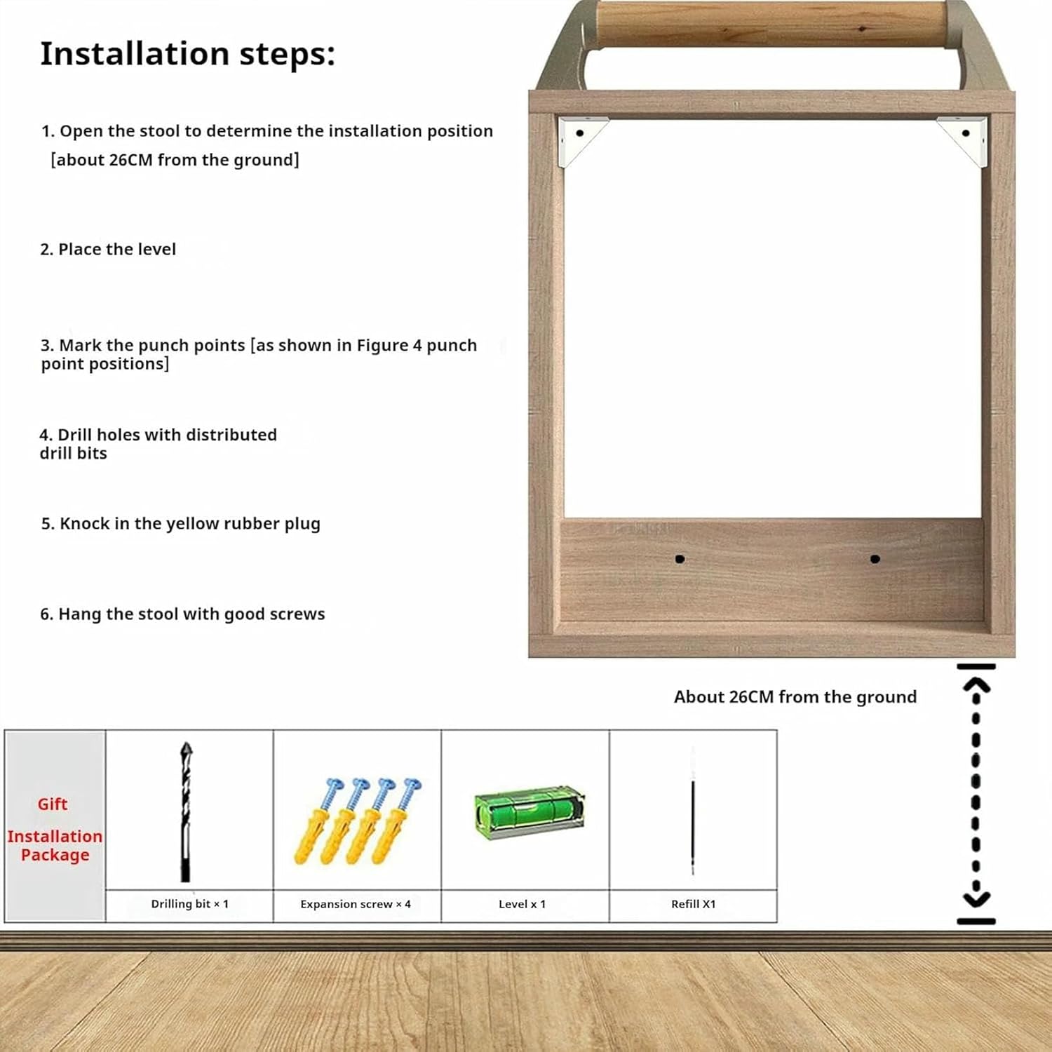 Wall Mounted Folding Chairs Stool,Foldable Shoe Changing Bench,Hidden Footstool for Entryway, with Leather Handle,for Home Punch Hole Installation