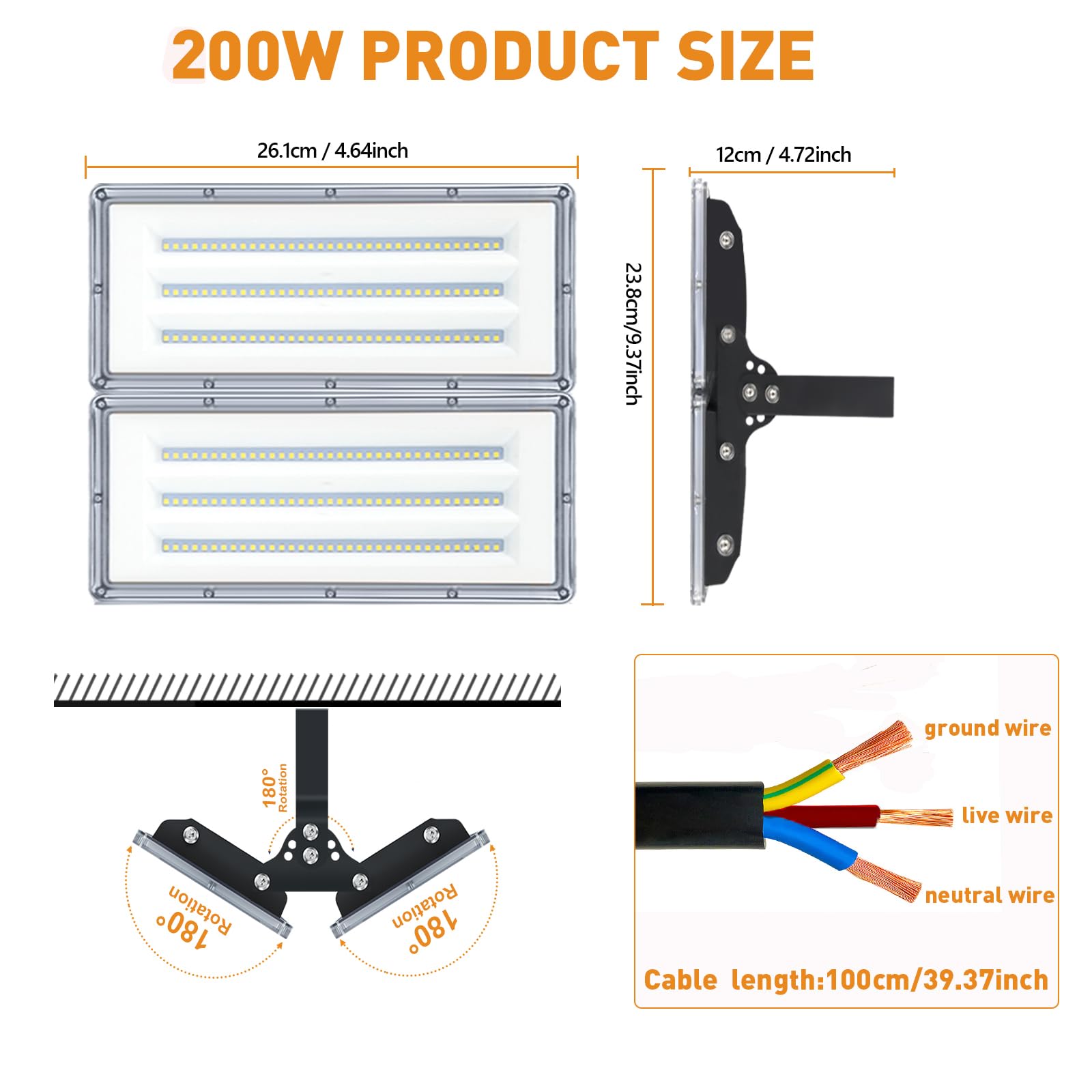 Projecteur LED Extérieur 200W 20000LM, Blanc Froid 6500K, 2 PACK