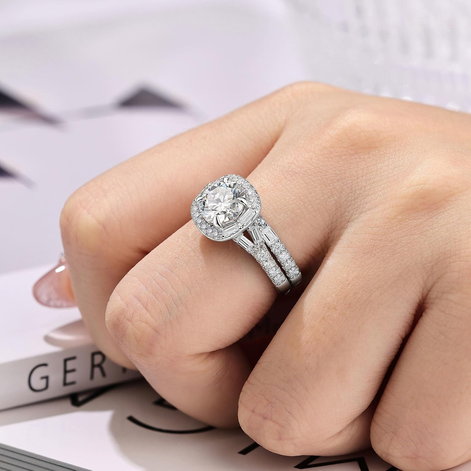 Moissanite Round Halo Wedding Ring Sets For Women Vintage Engagement Ring 925 Sterling Silver Sz 5-10 - Image 7