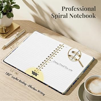 Spiral Notebook - A5 Spiral Notebooks, 8.3'' × 5.8'', 160 Pages, Aesthetic Journaling Notebooks for Women, College Lined Notebook with Elastic Closure, Back Pocket, for School Office, Cat Sky