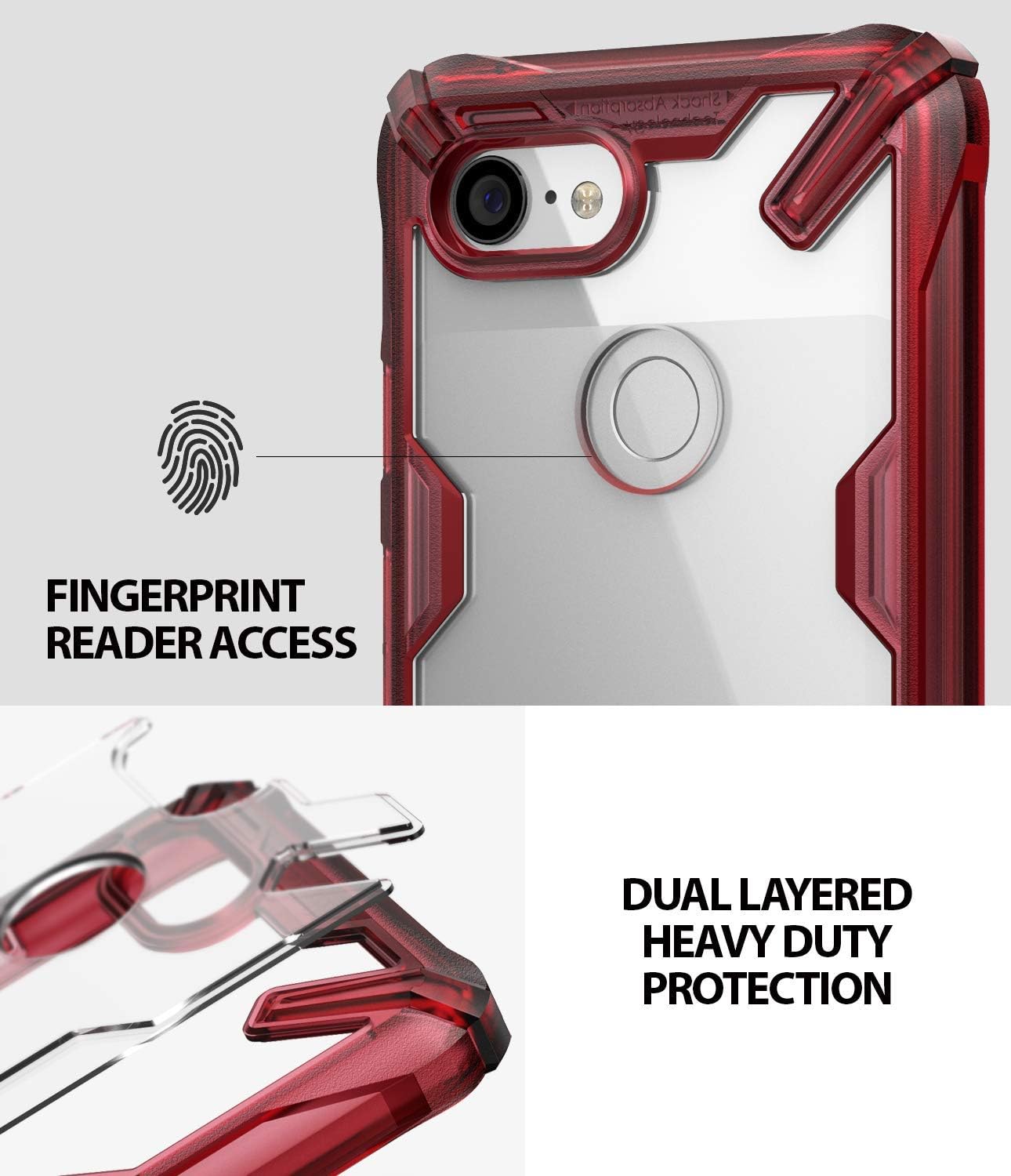 Ringke Fusion-X Designed for Google Pixel 3 XL Case Easy Unlock Squeeze Compatible Transparent Hard PC Back TPU Bumper Solid Protection Cover for Google Pixel 3 XL - Ruby Red