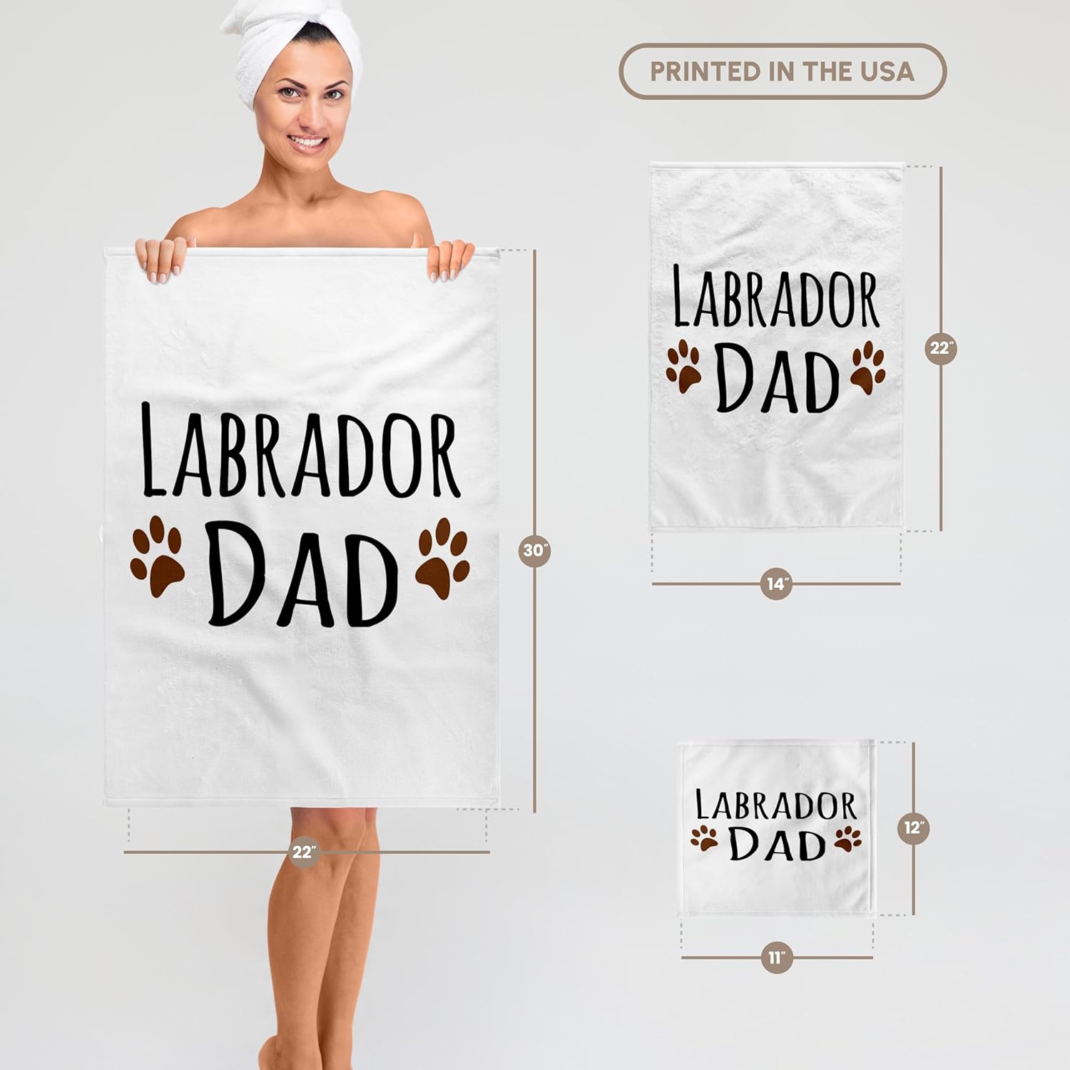 3dRose Labrador Dog Dad - Lab Doggie by Breed - Brown Muddy paw Prints - Doggy Lover pet Owner Love 22x30 Bath Hand Pool Towel