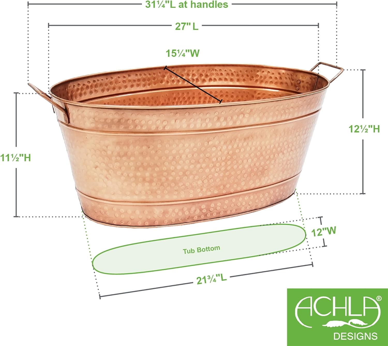 Large Oval Hammered Copper Plated Tub