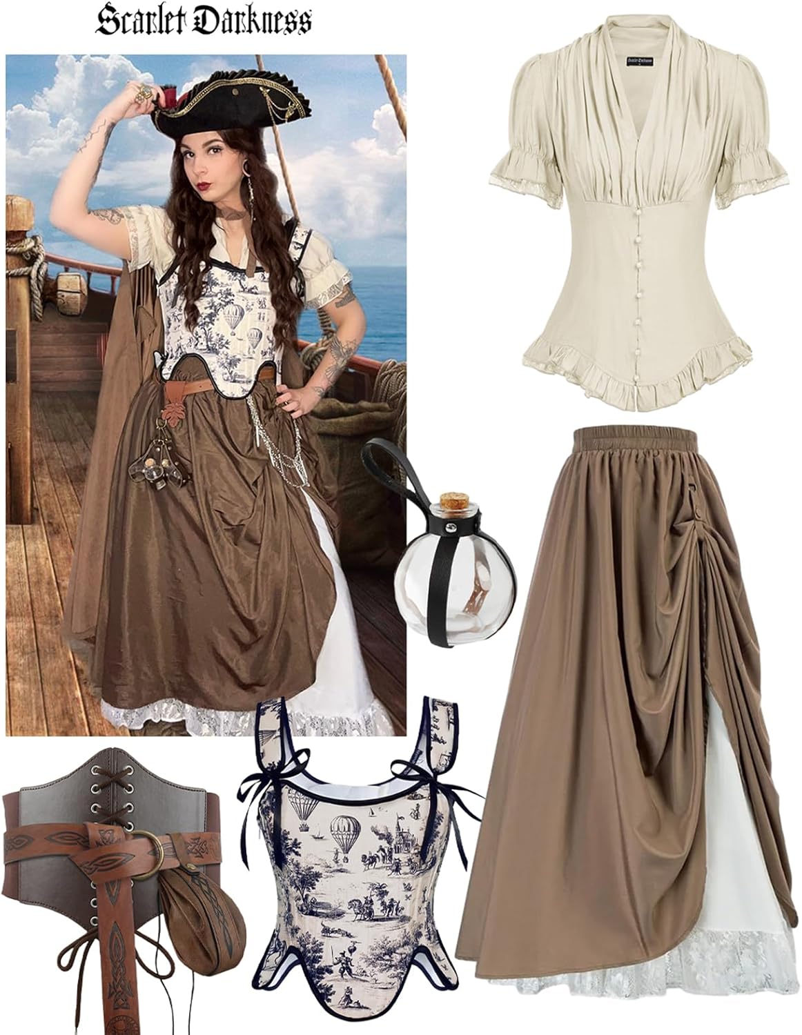 Scarlet Darkness Womens Work Tops Elegant Renaissance Pirate Shirt Short Sleeve Victorian Peasant Blouses - Image 6