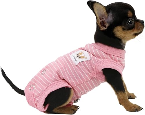 Miniatura 1 de LOPHIPETS Camisas para perras de niña, traje de recuperación, pijamas para perros pequeños, chihuahua, yorkie, ropa de gato, rayas rosadasXS