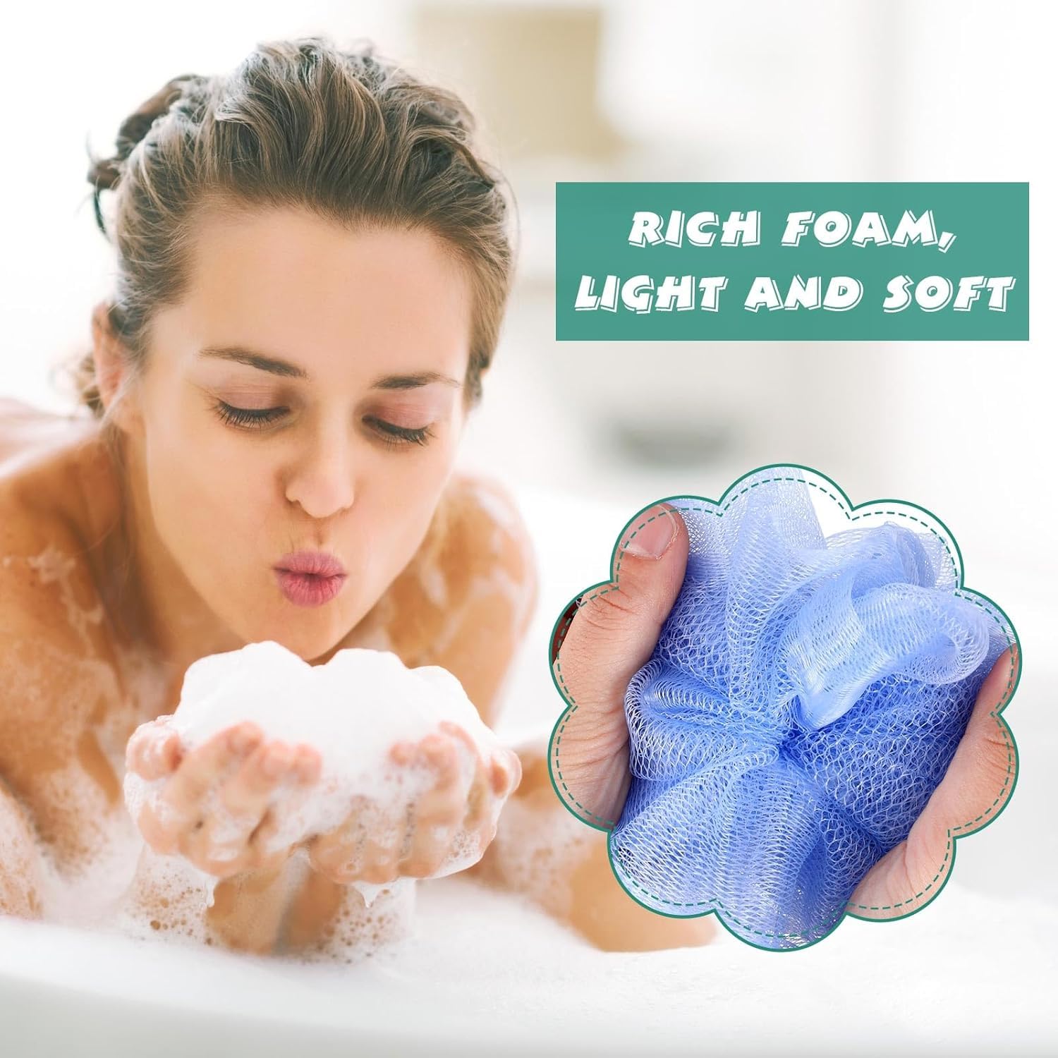 Sunnyray Bath Loofahs, Exfoliating Mesh Bath Puffs