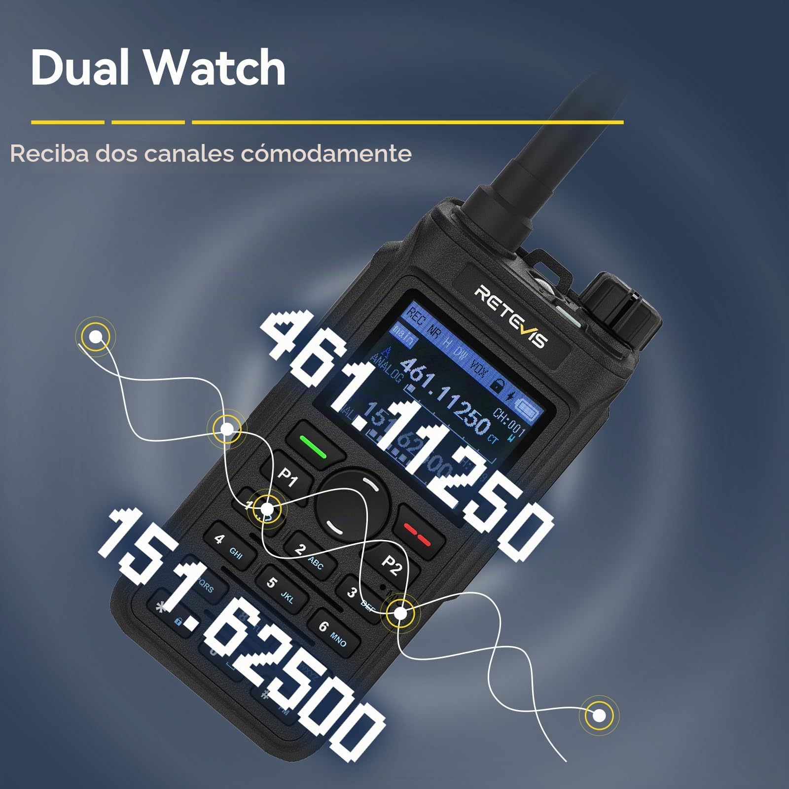 Retevis C62 Walkie Talkie Doble Banda, Radioaficionado con Pantalla LCD